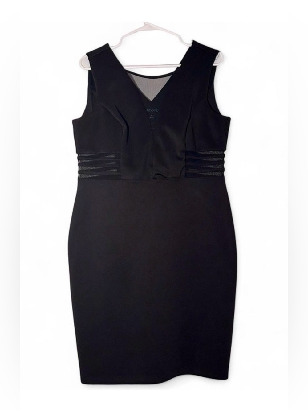 Black bodycon dress with sheer band detailing